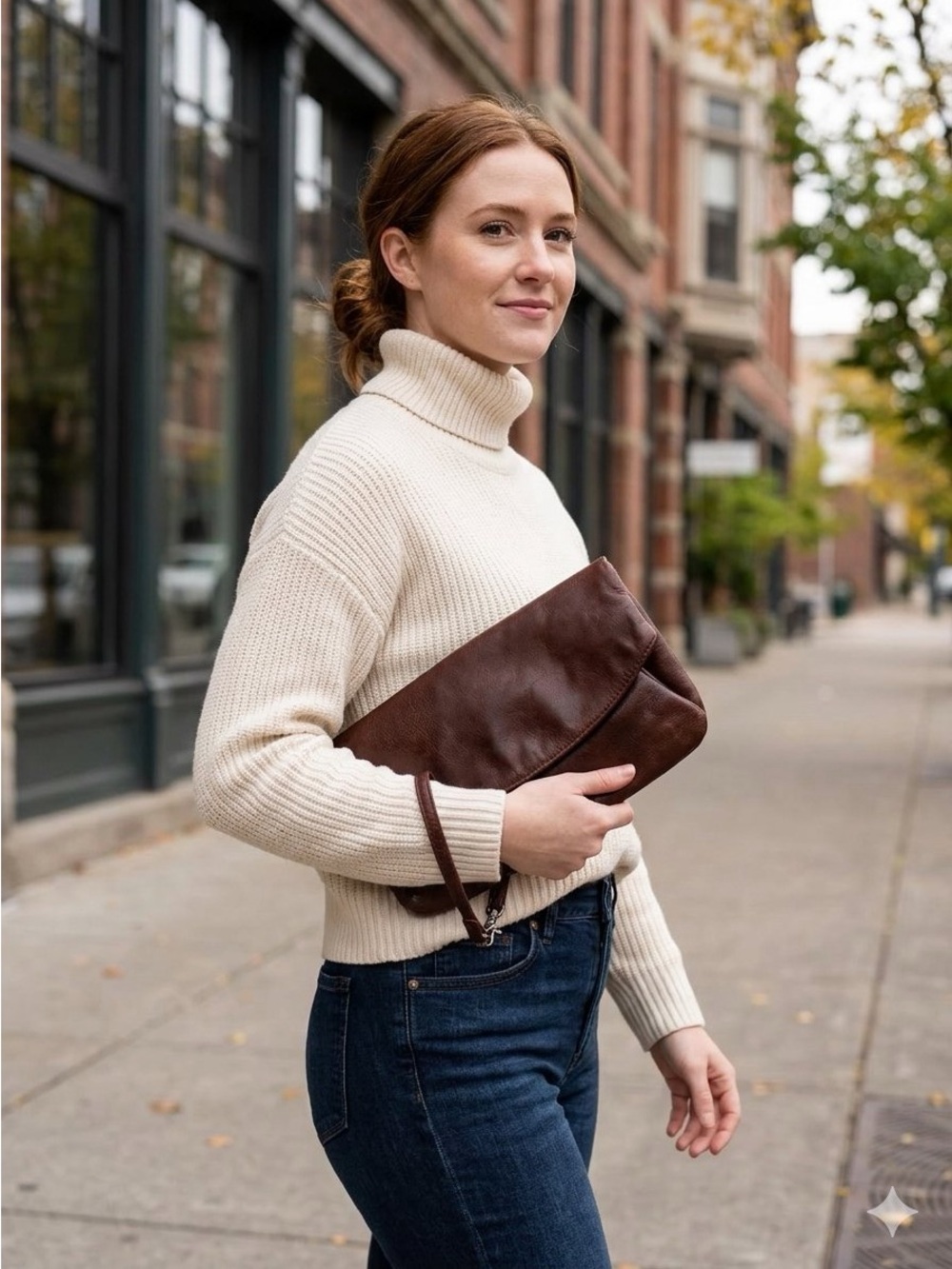 Vintage Tano Chocolate Brown Leather Fold-Over Wristlet Clutch Bag
